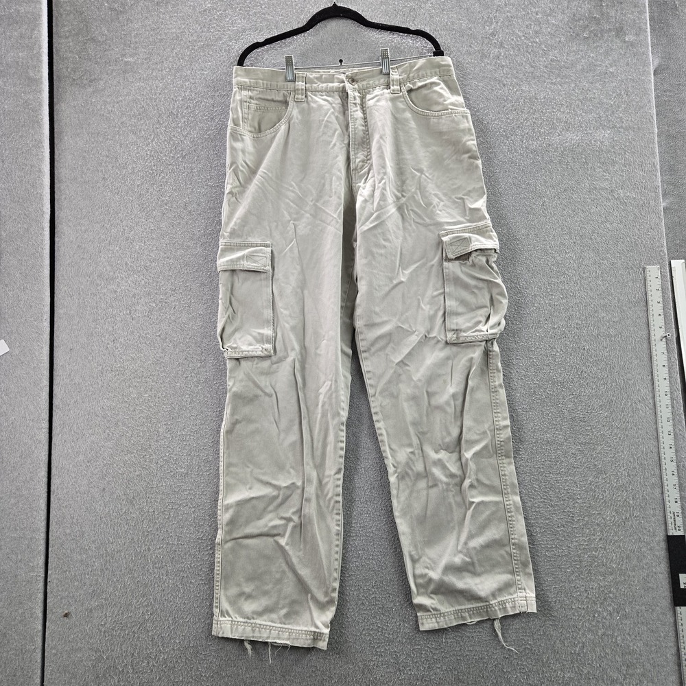 VINTAGE Quiksilver Men Pants 36 Beige Cargo Twill Baggy 90s 32" Inseam READ